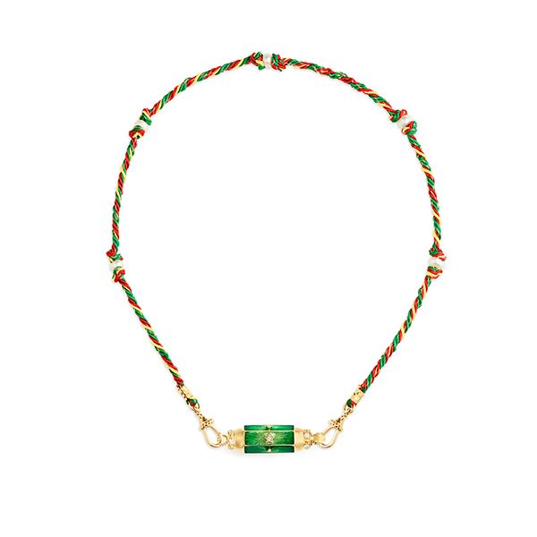 Медальон Green Baby от Marie Lichtenberg из желтого золота 14 карат с эмалью и бриллиантами