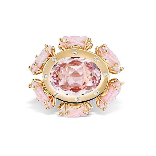 Кольцо Puddle из 18-каратного розового золота с кунцитом, бриллиантами и цветами из розового опала