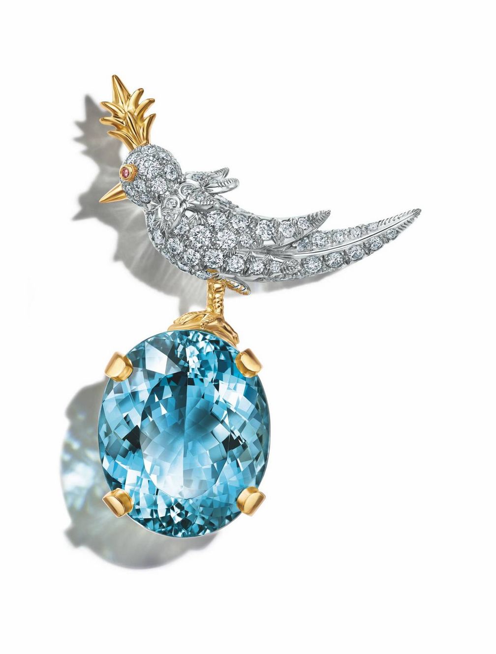 Брошь Bird on a Rock от Tiffany & Co. с аквамарином в роли «камня»