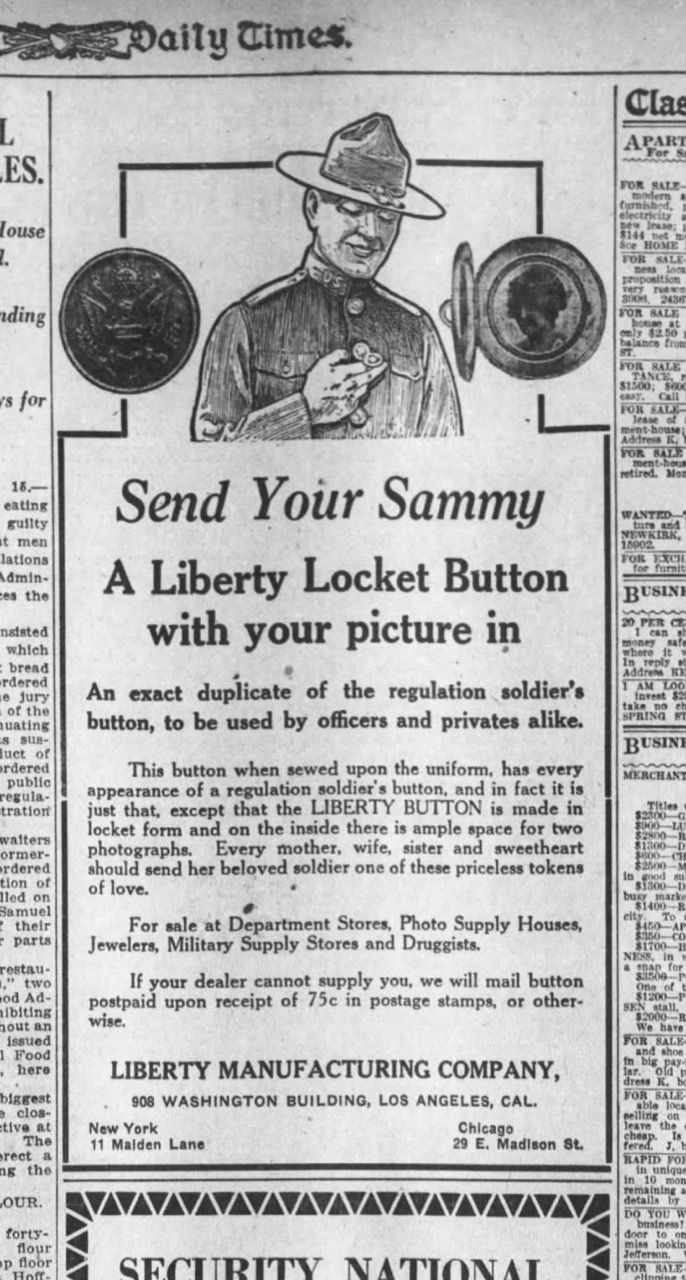 Солдаты Первой мировой войны могли хранить фотографию любимого человека в безопасности и близко к сердцу с помощью хитроумной Liberty locket button
