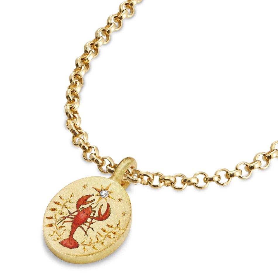 Подвеска Lobster & Seaweed power от Cece Jewellery из желтого золота 18 карат с бриллиантами и эмалью