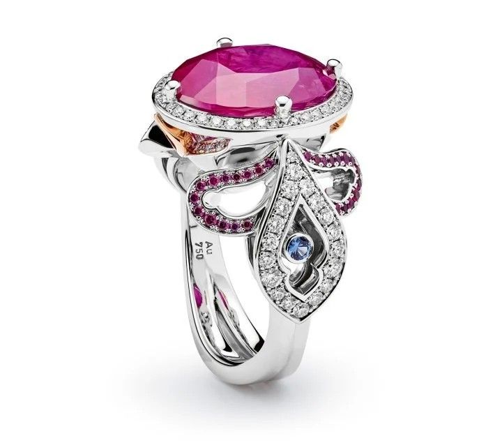 Кольцо, вдохновленное архитектурной деталью Фраумюнстера, с редким необработанным овальным вьетнамским рубином (8,11 карата) Кольцо, вдохновленное архитектурной деталью Фраумюнстера, с редким необработанным овальным вьетнамским рубином (8,11 карата)