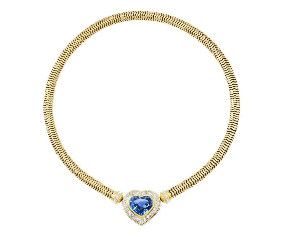 Уникальное ожерелье 1970-х годов от Hemmerle, состоящее из синего сапфира и шарнирной цепи
