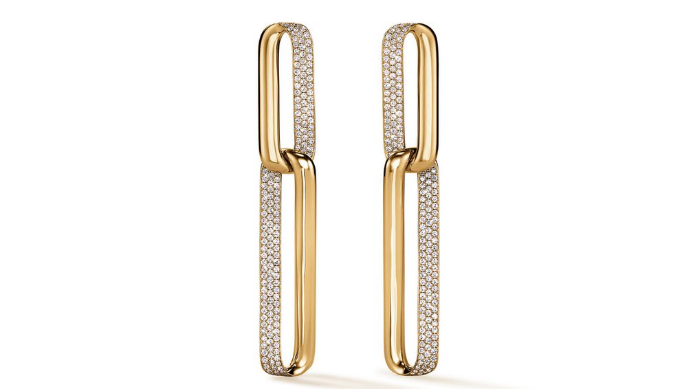 Большие серьги Drop из 18-каратного желтого золота с бриллиантами Большие серьги Drop из 18-каратного желтого золота с бриллиантами