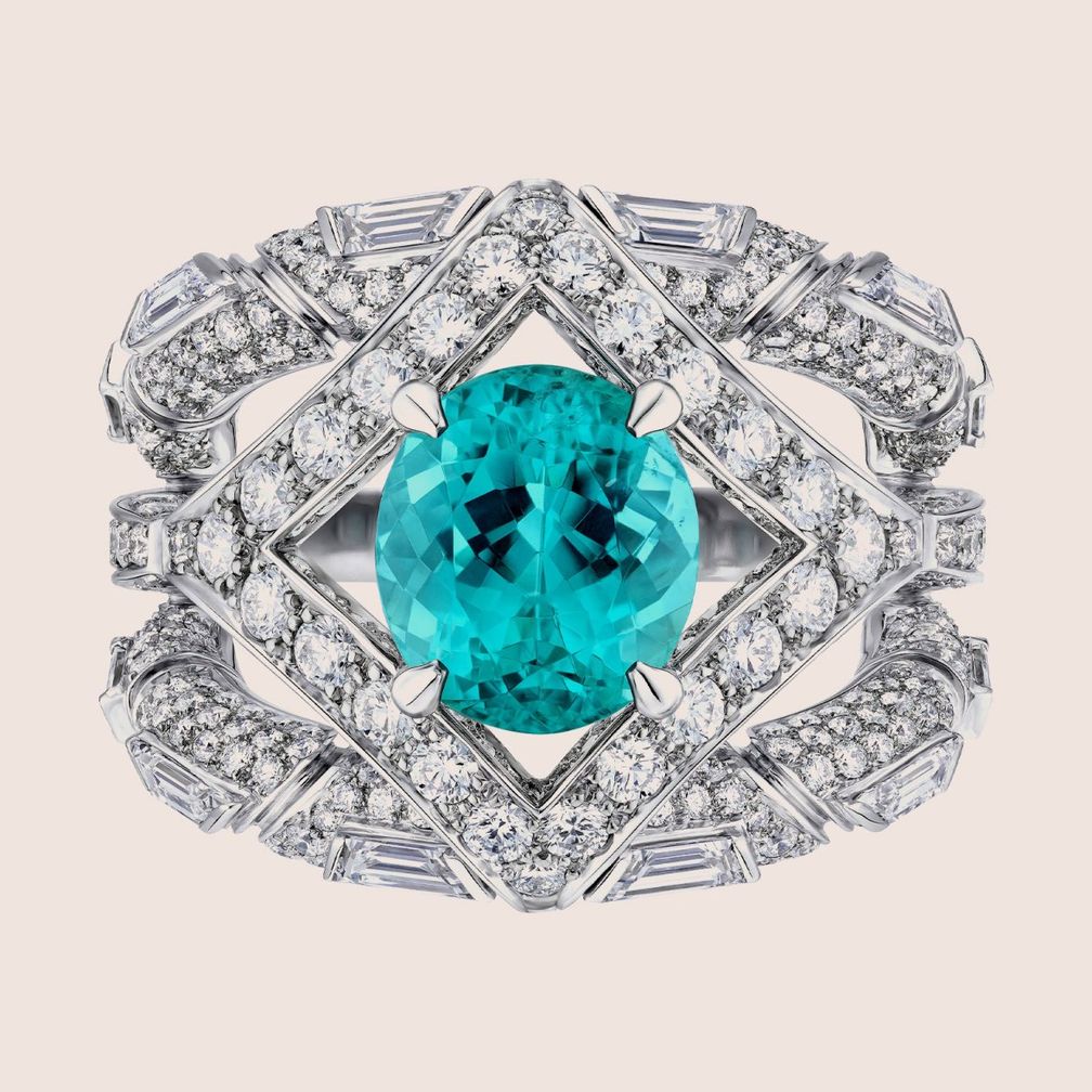 Кольцо Deep Time, Bones High от Louis Vuitton из белого золота с бриллиантами и турмалином параиба