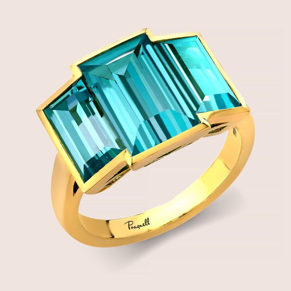 Кольцо Masterpiece Kingdom от Pragnell из желтого золота с турмалинами параиба