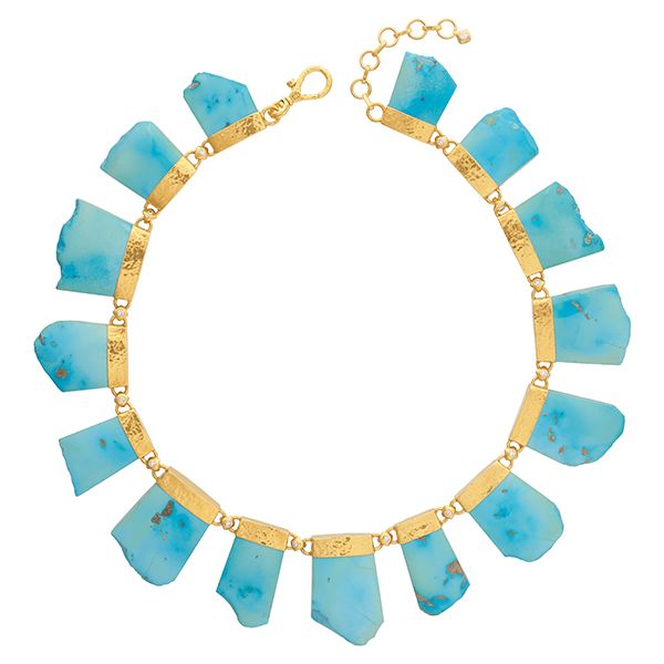 Короткое ожерелье из 24-каратного золота с бирюзой