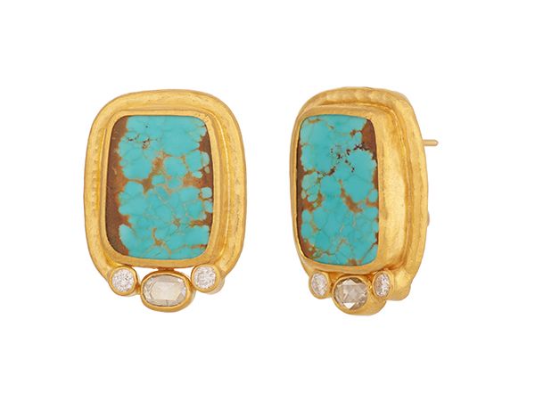 Серьги Muse из 24-каратного золота с бирюзой и бриллиантами