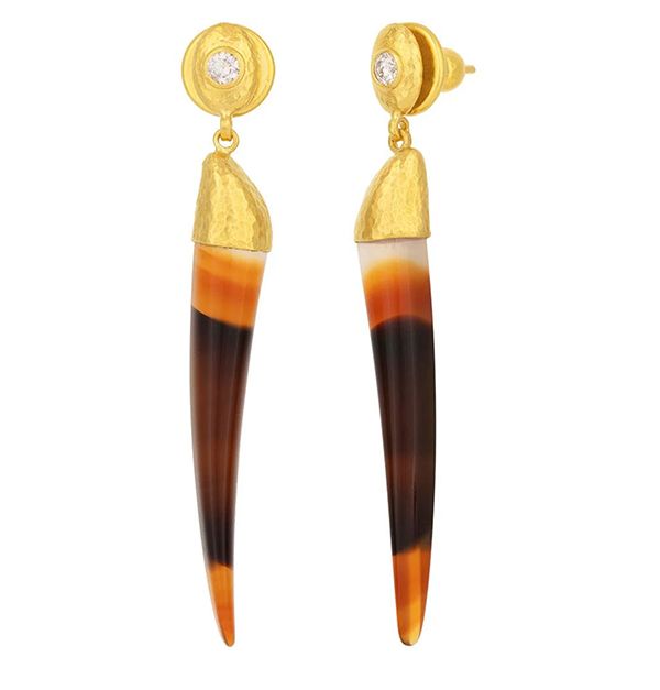 Длинные серьги-подвески в стиле Glint из агата и 22- и 24-каратного золота с бриллиантами