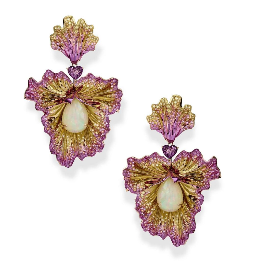 Серьги-цветы с розовыми и желтыми сапфирами Серьги-цветы с розовыми и желтыми сапфирами