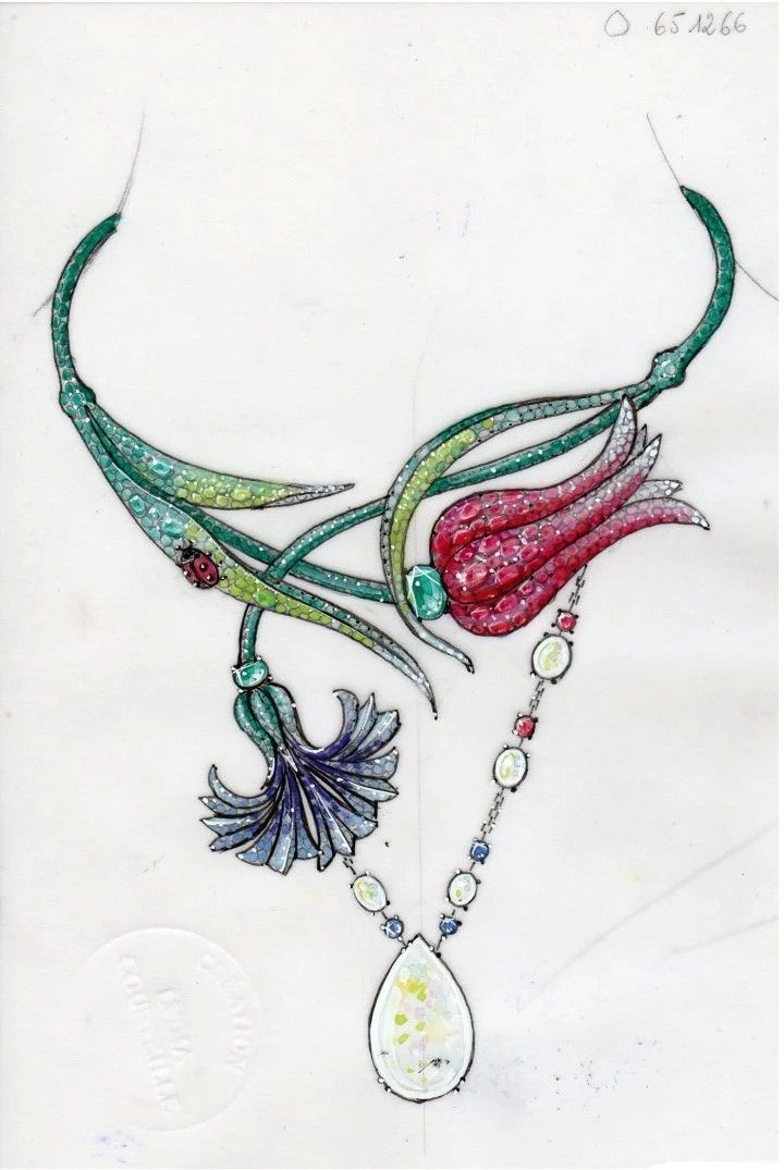 Дизайн ожерелья с тюльпаном и гвоздикой из коллекции Topkapi Дизайн ожерелья с тюльпаном и гвоздикой из коллекции Topkapi