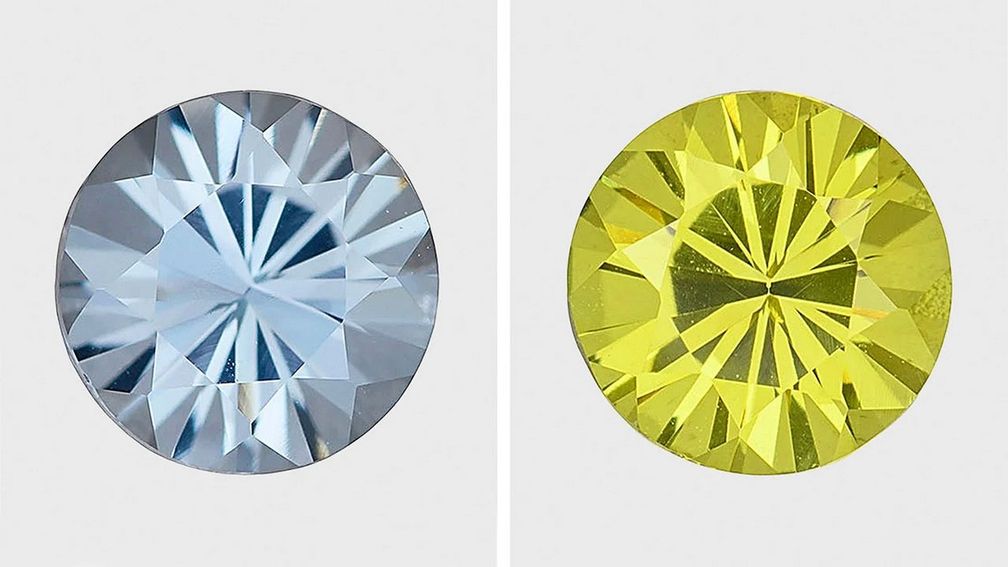 Синтетический сапфир до и после изменения цвета (фото: Геммологический институт Америки)