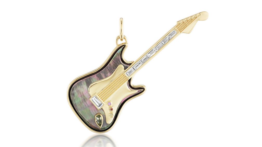 Подвеска Guitar с 10,70 карата резного черного перламутра, сапфирами и бриллиантами 