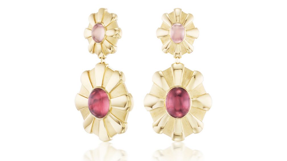 Серьги Peace Flower из 18-каратного желтого золота с 9,45 карата розового турмалина