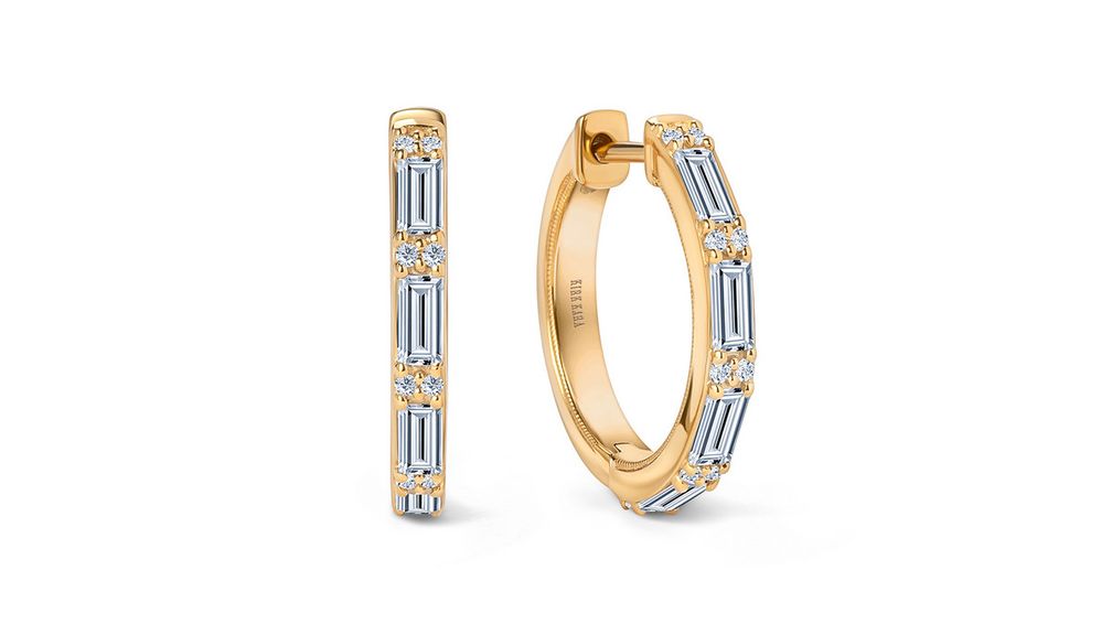 Серьги-кольца из коллекции Charlotte из 14-каратного желтого золота с милгрейном и бриллиантами багетной огранки Серьги-кольца из коллекции Charlotte из 14-каратного желтого золота с милгрейном и бриллиантами багетной огранки