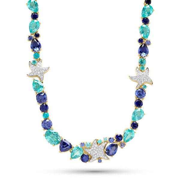 Ожерелье Deep Blue от Ocean Jewelry из желтого золота с выращенными в лаборатории сапфирами и бриллиантами Ожерелье Deep Blue от Ocean Jewelry из желтого золота с выращенными в лаборатории сапфирами и бриллиантами