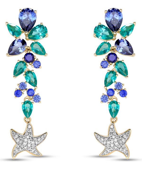 Серьги Deep Blue от Ocean Jewelry из желтого золота с выращенными в лаборатории сапфирами и бриллиантами Серьги Deep Blue от Ocean Jewelry из желтого золота с выращенными в лаборатории сапфирами и бриллиантами