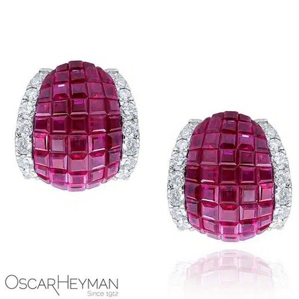 Серьги из платины с бриллиантами и рубинами в невидимой оправе