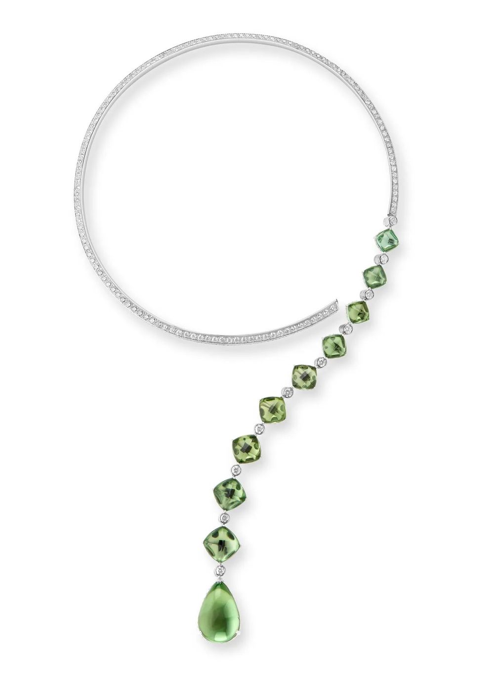 Ожерелье Gouette Question Mark от Boucheron из белого золота, зеленого турмалина, горного хрусталя и бриллиантов Ожерелье Gouette Question Mark от Boucheron из белого золота, зеленого турмалина, горного хрусталя и бриллиантов