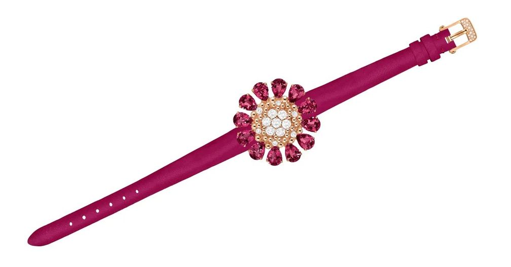 Часы с секретом из родолитов, розового золота, бриллиантов и перламутра. Коллекция Fleurs d’Hawaï