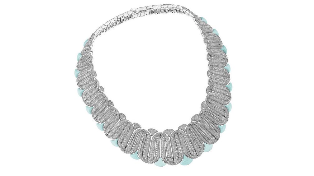 Уникальное колье высокого ювелирного искусства из коллекции Arco от Miseno из 18-каратного белого золота с бирюзой и бриллиантами