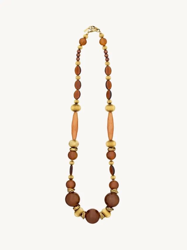 Ожерелье из розового дерева, смолы и металлических бусин от Saint Laurent
