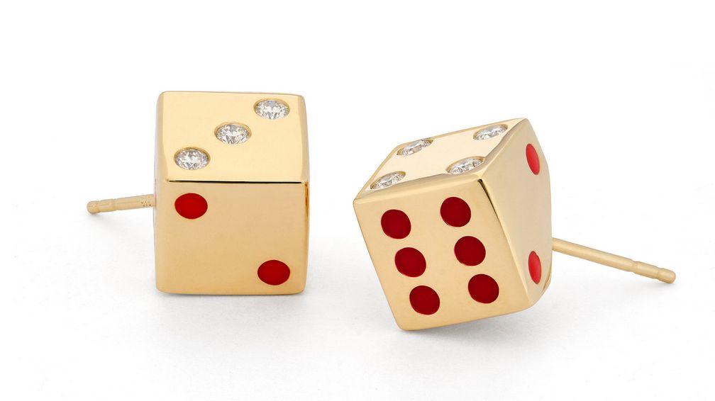 Серьги-гвоздики Chance из 14-каратного желтого золота с бриллиантами и эмалью Velvet Pint и Rouge Red