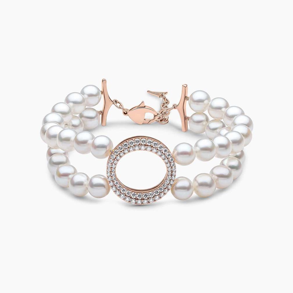 Двухрядный браслет O by Yoko из 18-каратного розового золота с пресноводным жемчугом и бриллиантами общим весом 1,33 карата