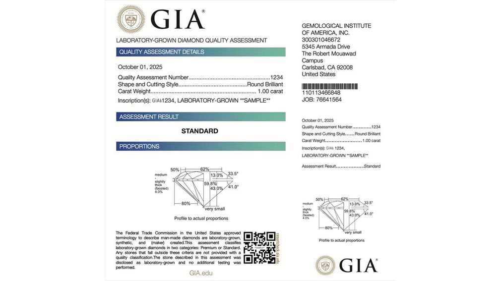 1 октября GIA запустит систему оценки качества выращенных в лаборатории бриллиантов (на фото), которая будет включать новую маркировку «премиум» или «стандарт» для выращенных в лаборатории бриллиантов. GIA отмечает, что текущие лабораторные услуги по оценке бриллиантов D-Z будут доступны до 30 сентября 