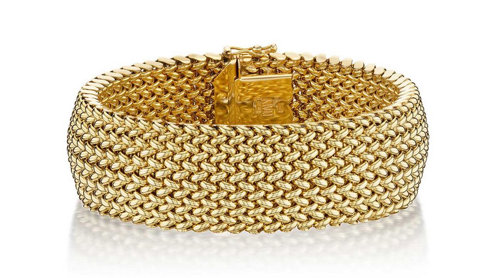 Браслет-цепочка от Brev из 14-каратного желтого золота с узором пшеницы, около 1990-х годов 