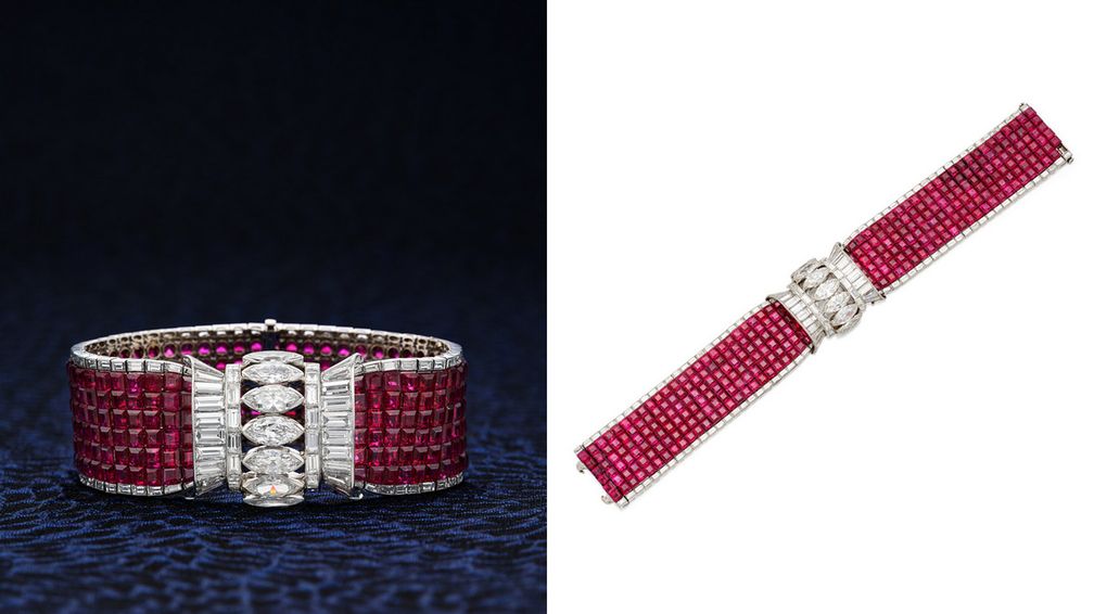 Браслет от Cartier с рубинами и бриллиантами в невидимой оправе