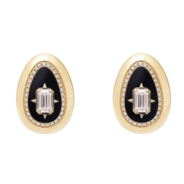 Серьги Cosmic Egg из 18-каратного желтого золота с черной эмалью и бриллиантами общим весом 0,89 карата