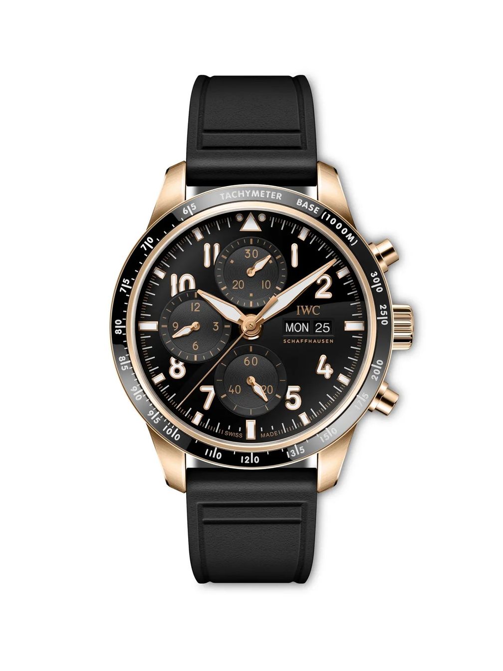 Модель Pilot's Watch Performance Chronograph 41 из золота, каучуковый ремешок. Предоставлено IWC Schaffhausen 