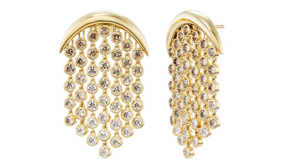 Серьги с бахромой Champagne Ombré с коричневыми и белыми бриллиантами в оправе из 18-каратного желтого золота