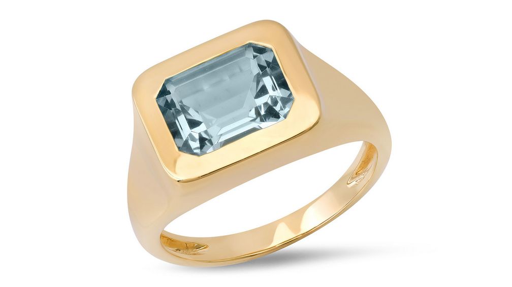 Кольцо с печаткой из 14-каратного желтого золота с 2-каратным аквамарином изумрудной огранки 