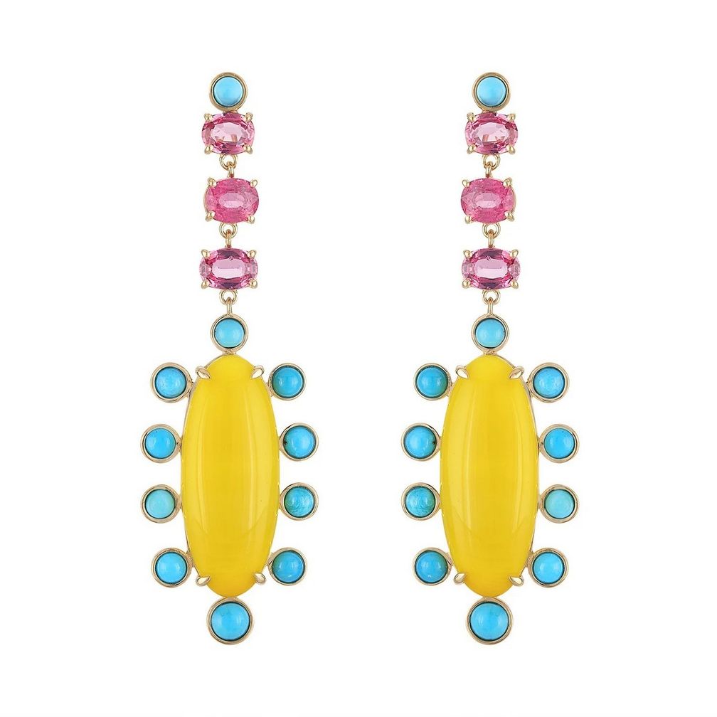 Серьги от Eden Presley из 14-каратного желтого золота с везувианом, бирюзой и шпинелью Серьги от Eden Presley из 14-каратного желтого золота с везувианом, бирюзой и шпинелью