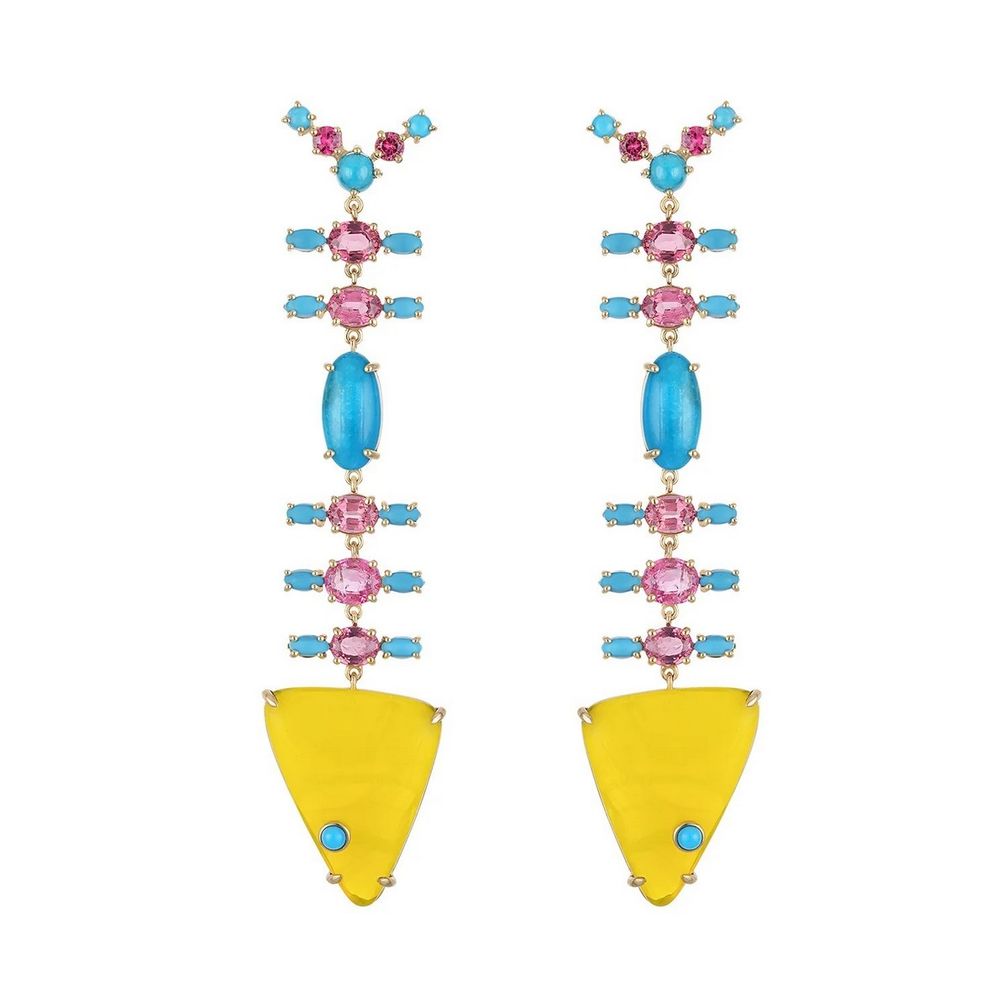Уникальные серьги Fishbone от Eden Presley из 14-каратного желтого золота с везувианом, бирюзой и шпинелью Уникальные серьги Fishbone от Eden Presley из 14-каратного желтого золота с везувианом, бирюзой и шпинелью