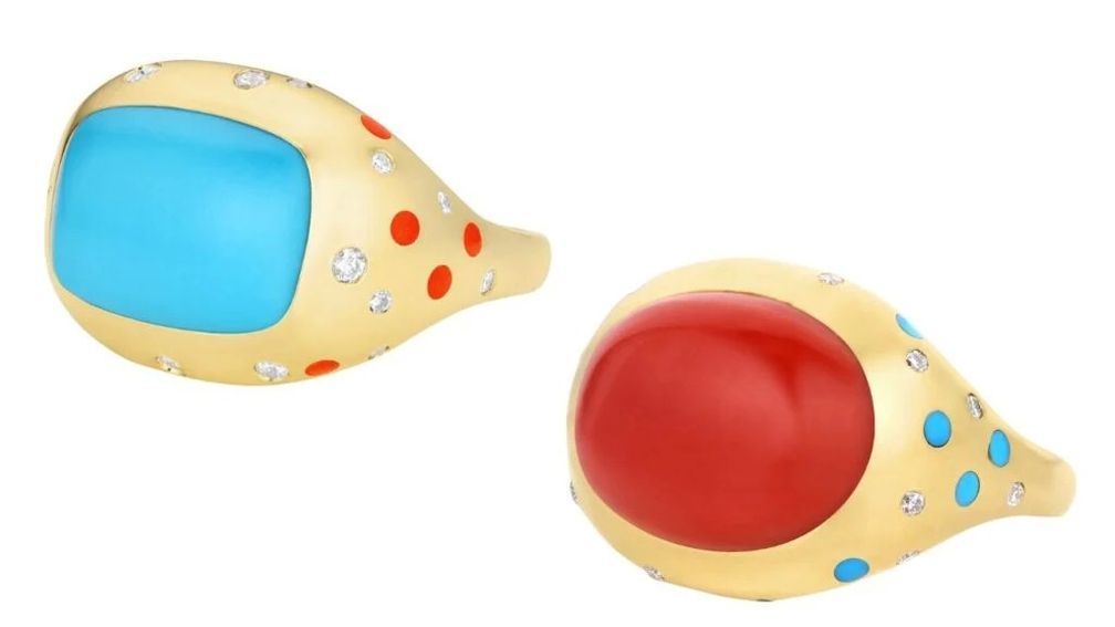 Кольца Positano от Seal & Scribe с бирюзой и кораллом 