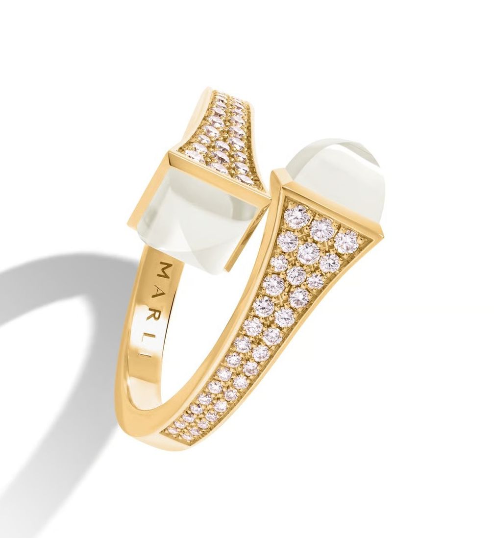 Кольцо Cleo Rev от Marli из 18-каратного желтого золота с бриллиантами и лунными камнями 