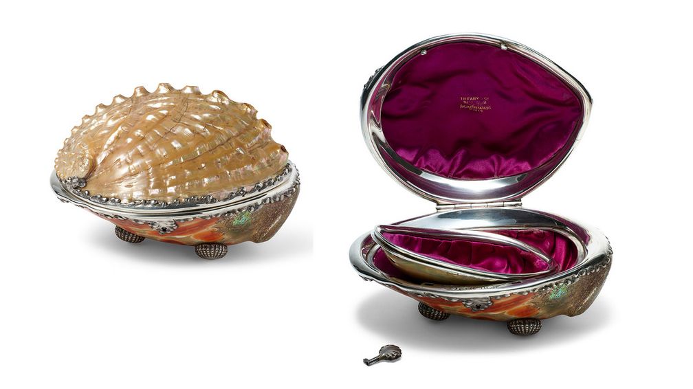 Шкатулка от Tiffany & Co. из морского ушка и серебра с шелковой подкладкой, около 1890-х годов. Коллекция Нила Лейна