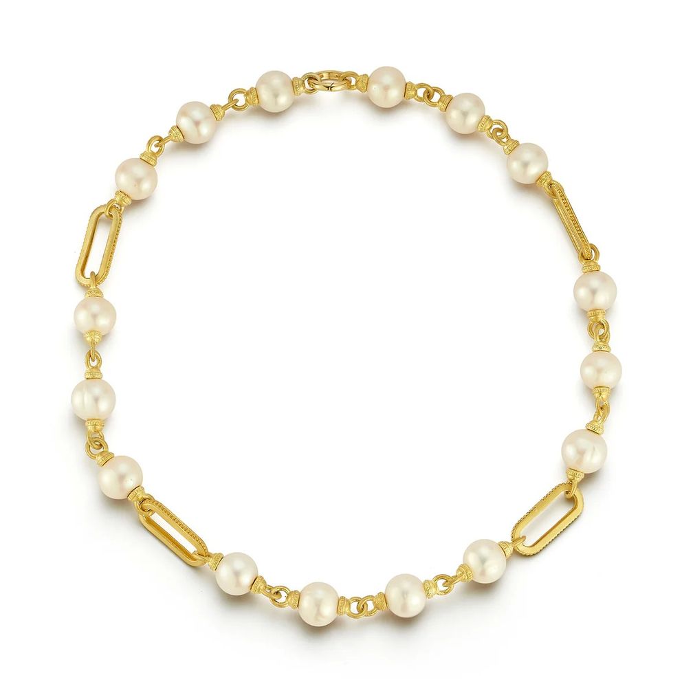 Ожерелье из 18-каратного золота с жемчугом и крупными прямоугольными звеньями от Tanya Farah