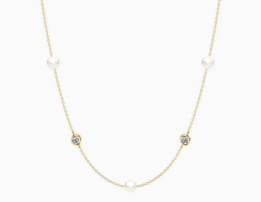 Ожерелье Diamond By Yard от Miraki Jewels из 14-каратного золота с бриллиантами и жемчугом 