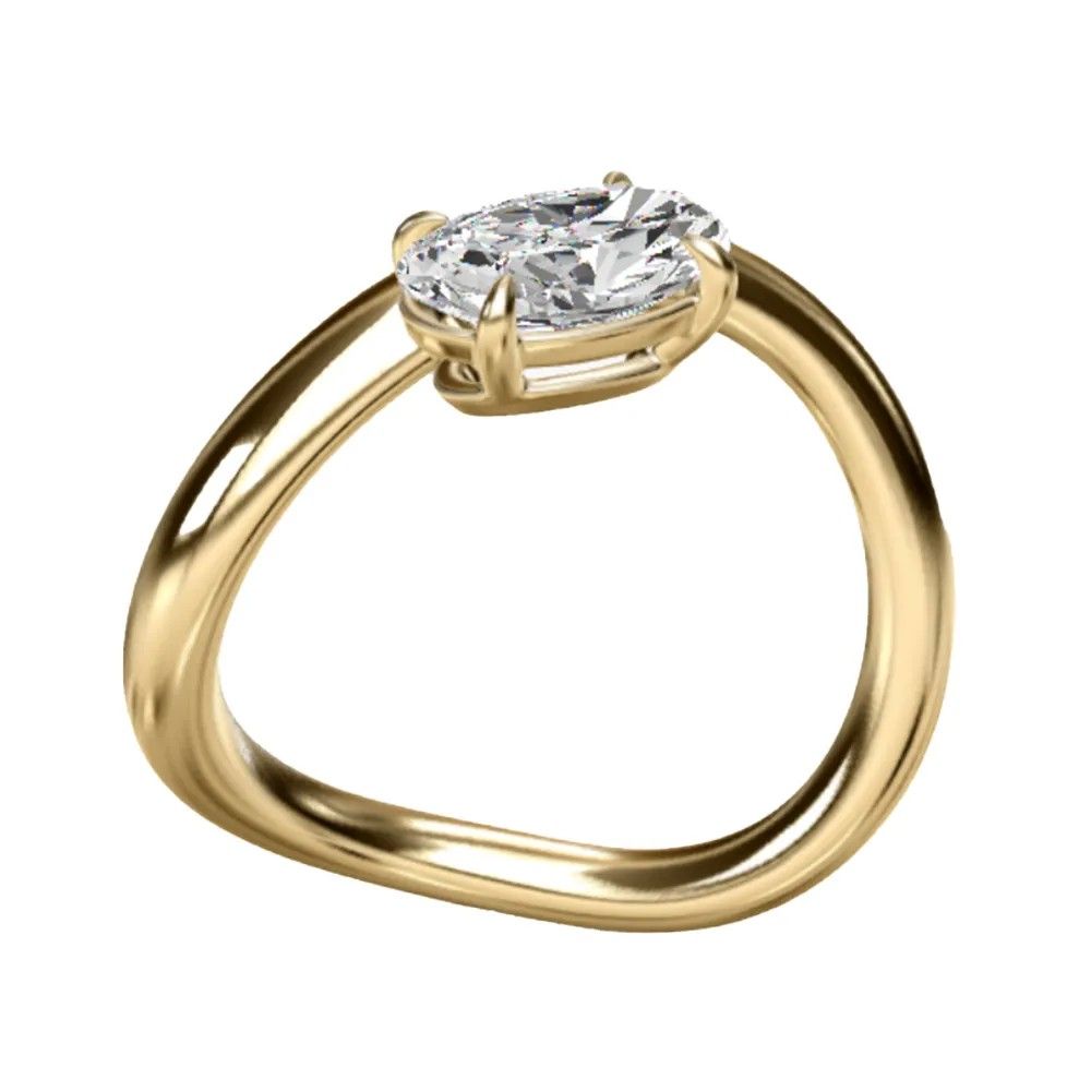 Помолвочное кольцо Sculptural Waves от James Allen из 18-каратного желтого золота с бриллиантом-солитером 