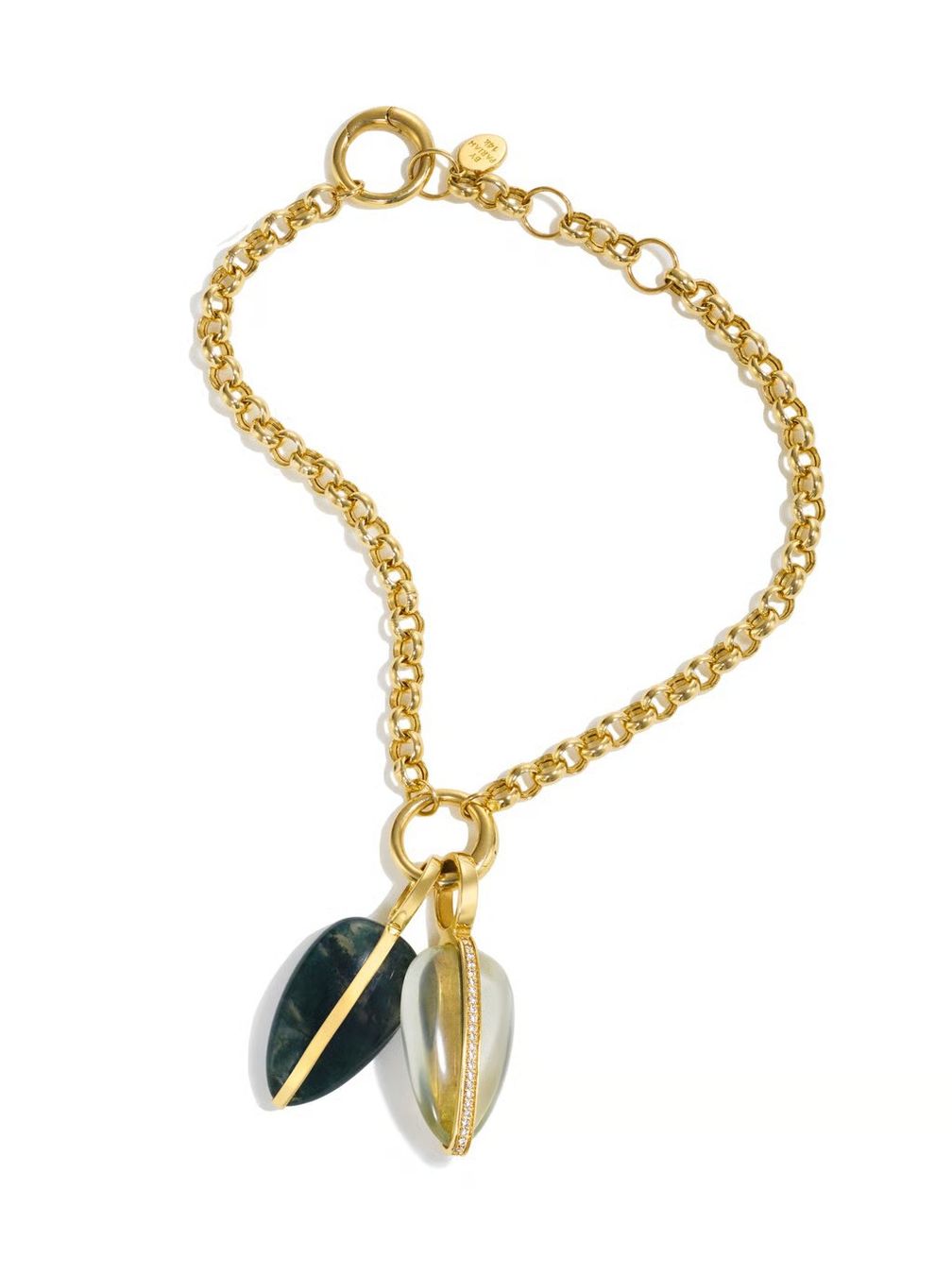 Браслет Collector от By Pariah с подвесками из мохового агата и зеленого аметиста с бриллиантами