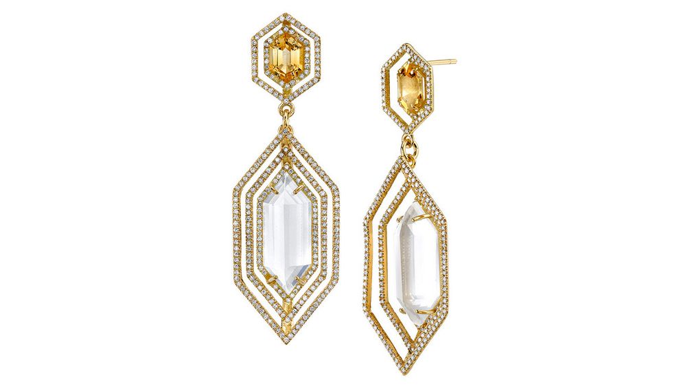 Серьги Strata от Karma El Khalil из 18-каратного жёлтого золота с лунным камнем, цитрином и бриллиантами Серьги Strata от Karma El Khalil из 18-каратного жёлтого золота с лунным камнем, цитрином и бриллиантами