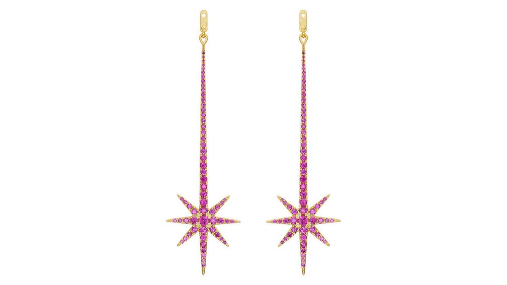 Серьги-капли Tsar Star с розовыми сапфирами 1,63 карата, оправленными в 14-каратное жёлтое золото, и их тоже можно носить отдельно Серьги-капли Tsar Star с розовыми сапфирами 1,63 карата, оправленными в 14-каратное жёлтое золото, и их тоже можно носить отдельно