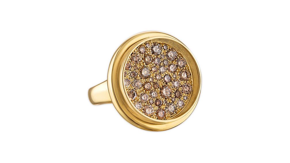Кольцо Drum Head из 18-каратного желтого золота с бриллиантами цвета шампанского 
