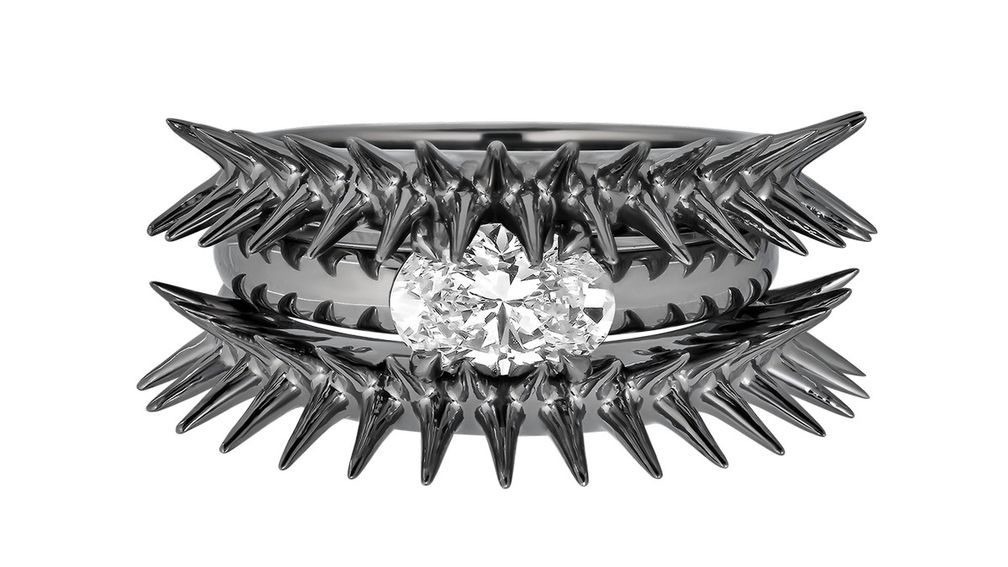 Кольцо Urchin (большое) из белого золота 18 карат с черным родиевым покрытием и бриллиантом 1,25 карата