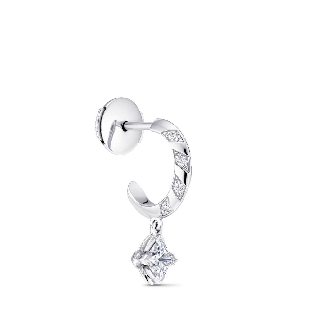 Маленькая серьга-кольцо LV Diamonds из белого золота с бриллиантом огранки LV Monogram Star 0,30 карата и другими бриллиантами