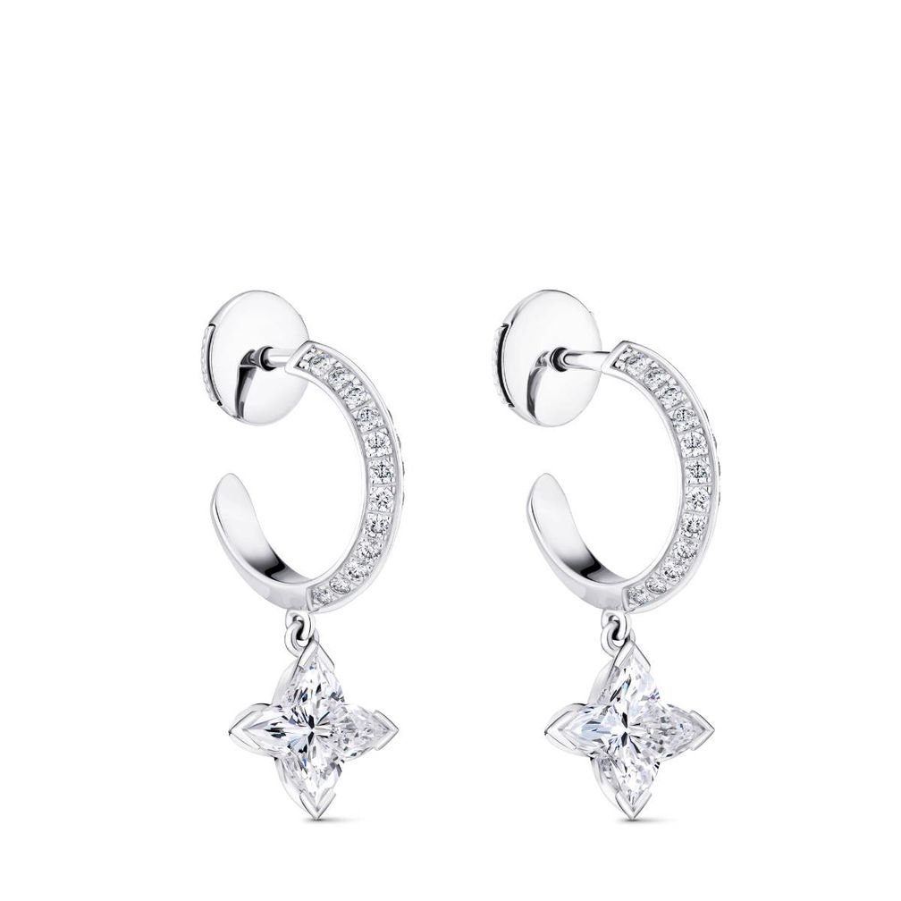 Серьги-кольца LV Diamonds из белого золота с бриллиантами огранки LV Monogram Star 1,00 карат и другими бриллиантами